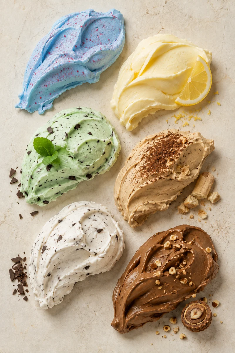 Six classic gelato flavors from Gelato & Macchiato in Miami: bubblegum, lemon, mint chocolate chip, tiramisu, stracciatella and hazelnut
