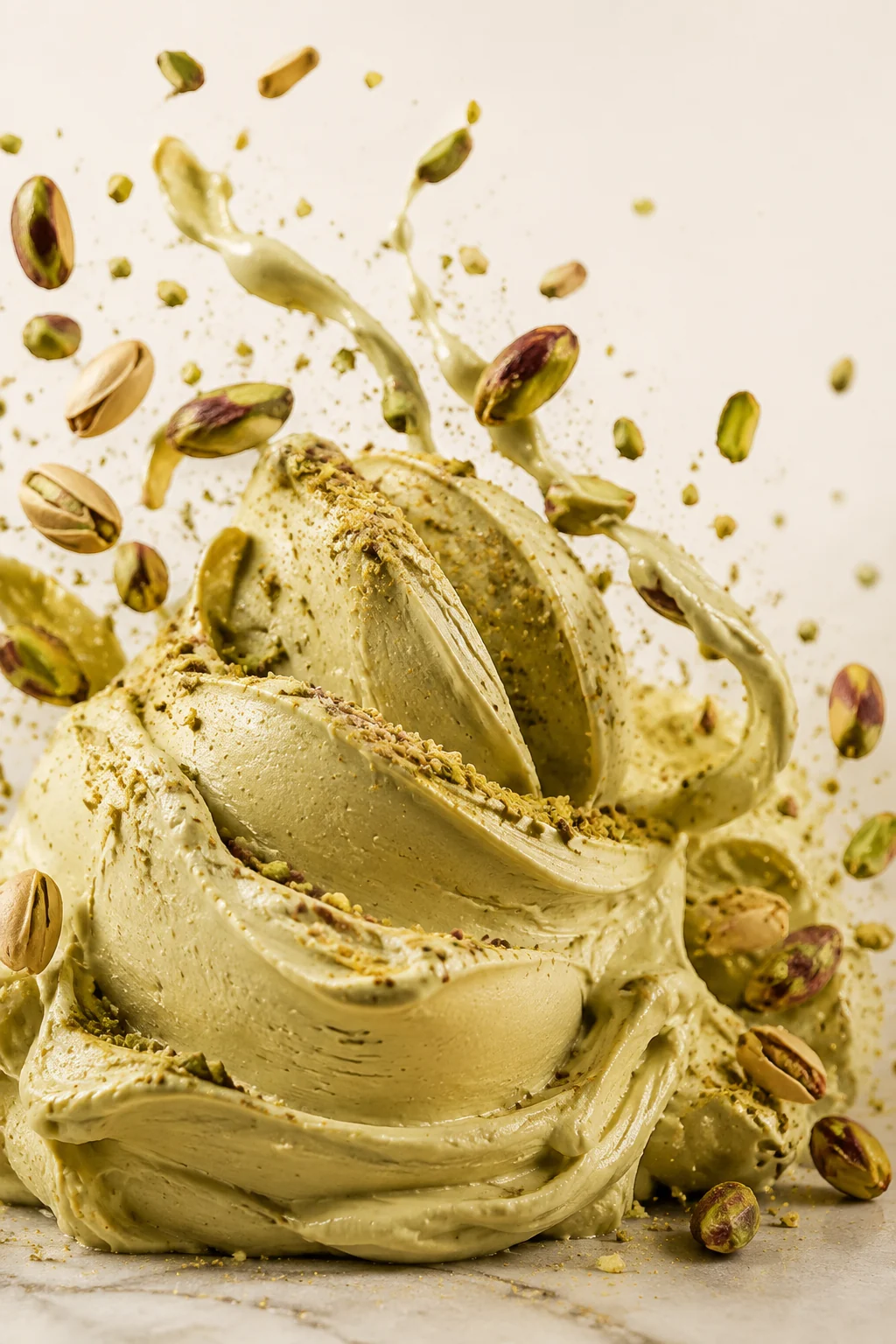 Pistachio gelato with Sicilian pistachios, churned in small batches at the Gelato & Macchiato factory in Miami